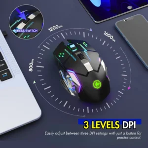 Premium Wireless Gaming Mouse RGB with 6 Buttons + Free Mouse Pad & 3-Levels DPI Control - Breathing LED Light 2.4G Optical Wireless Mouse with Side Buttons for PC Gaming, Laptop, Pubg, Mobile - By Unique Mall