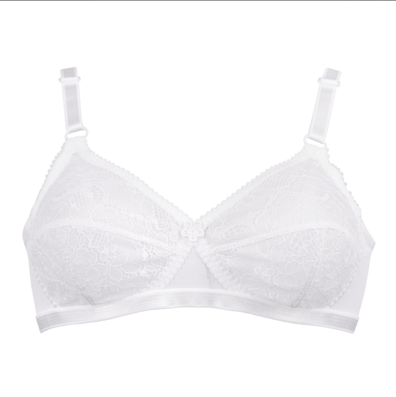 BeBelle Women's X-Over Cup/Cross Lace Bra, Power-Net, U-Shaped Back, Comfort & Control, White, 1081 - Image 4