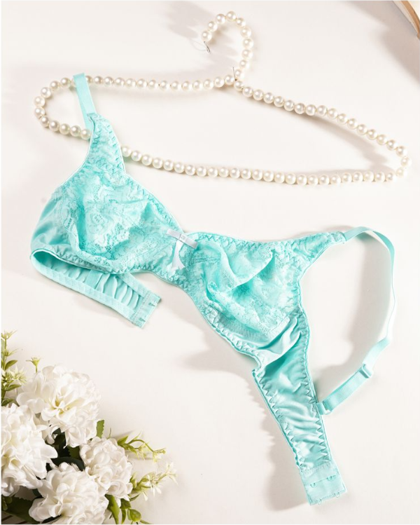 BeBelle Women's Full Lace B-Cup Bra, Non-Wired, Marvel Rosette, Turquoise - Image 4