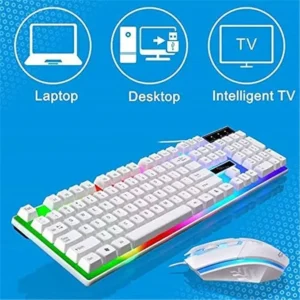 G21b Keyboard Wired USB Gaming with Polychromatic LED Lights – Mechanical Feel, Backlit, White