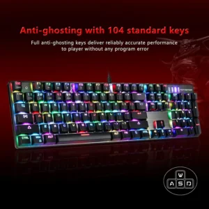MOTOSPEED CK104 Mechanical Keyboard with Blue Red Switches,104-Key RGB Back-lit Gaming Keyboard Aluminium USB Wired Keyboard for Gaming and Typing,Compatible for Mac & PC