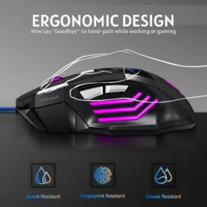 T6 RGB PRO Gaming Mouse with 3200dpi - Breathing LED USB Wired Optical Computer Mouse with 6 Buttons & Braided Wire including Side Buttons with FREE Mouse Pad.