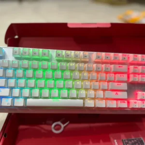 Mechanical Gaming Keyboard MODECOM Volcano Lanparty RGB Pudding Edition , Outemu Switches, TKL, 87-keys, RGB Backlit, Full Anti-ghosting, Dual Injection Keycaps, Aluminum Top, Non-slip Feet, Braided Cable, Software Supported – Modern White/Blue Switches