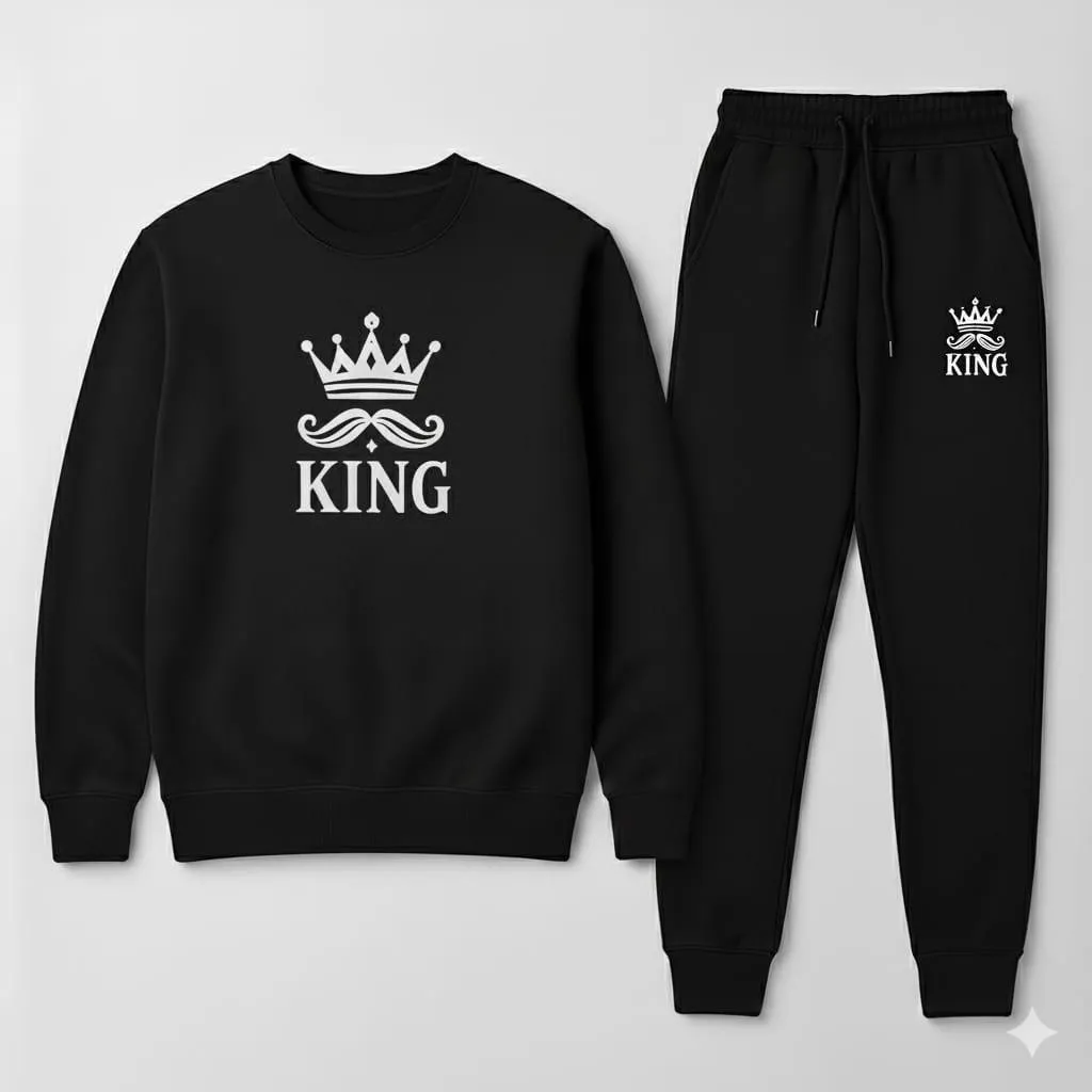 2 Pcs Men's Fleece Printed Sweatshirt Track Suit - Image 3