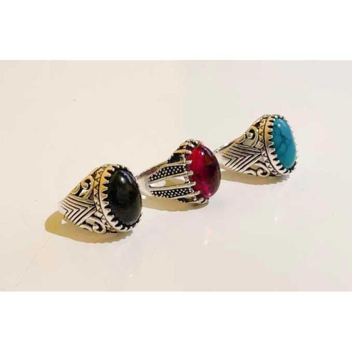 Turkish Design Fashion Stone Rings For Men - Pack Of 3 - Image 3