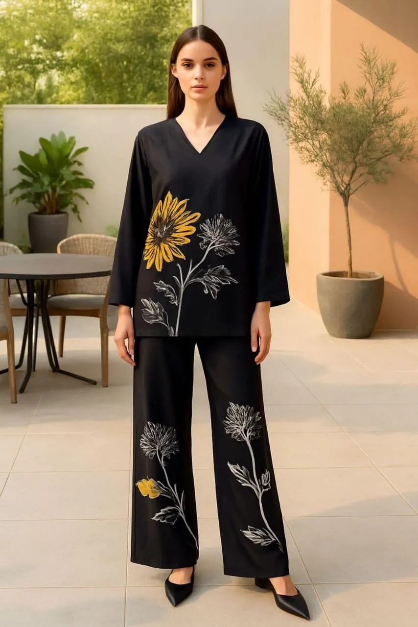 2 Pcs Women's Stitched Swiss Lawn Digital Print Co-Ord Set - Image 2