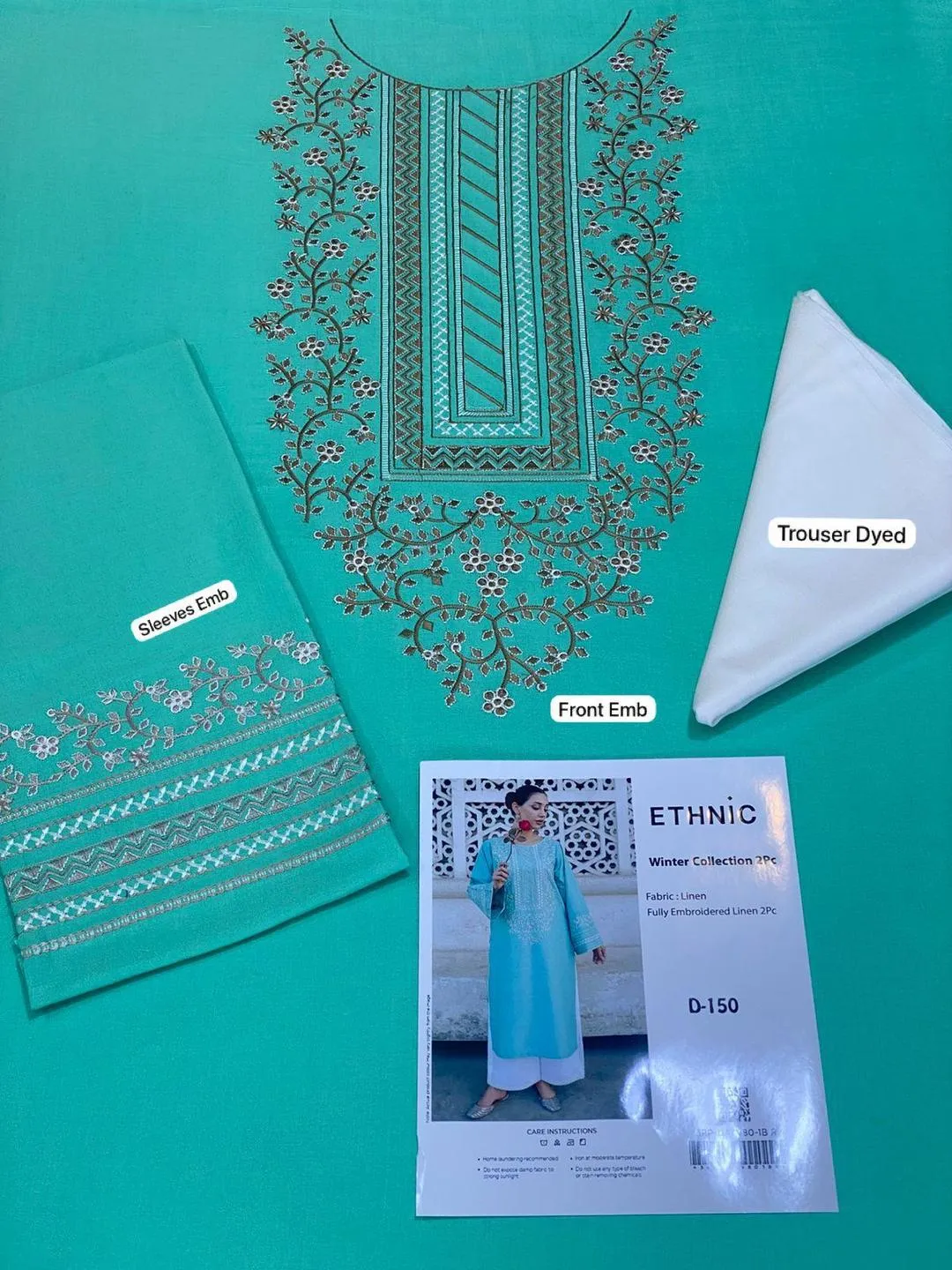 2 Pcs Women's Unstitched Embroidered Suit - Image 5