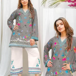 2 Pcs Women's Stitched Swiss Lawn Digital Print Co-Ord Set