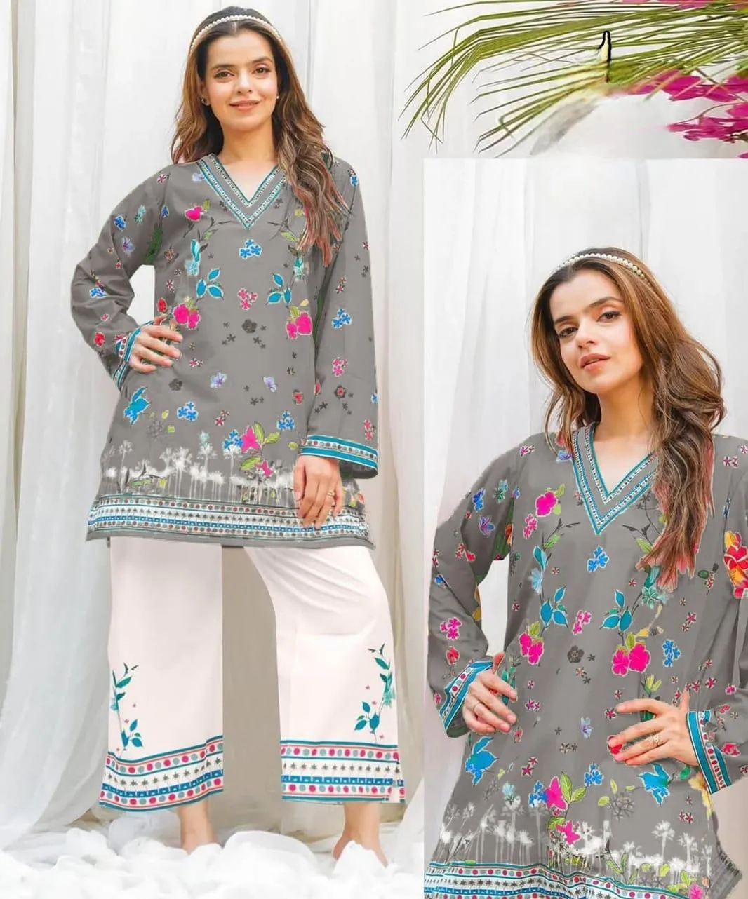 2 Pcs Women's Stitched Swiss Lawn Digital Print Co-Ord Set