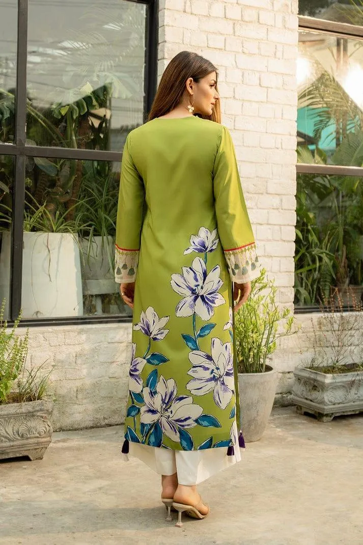 2 Pcs Women's Stitched Silk Digital Print Shirt And Trouser - Image 4