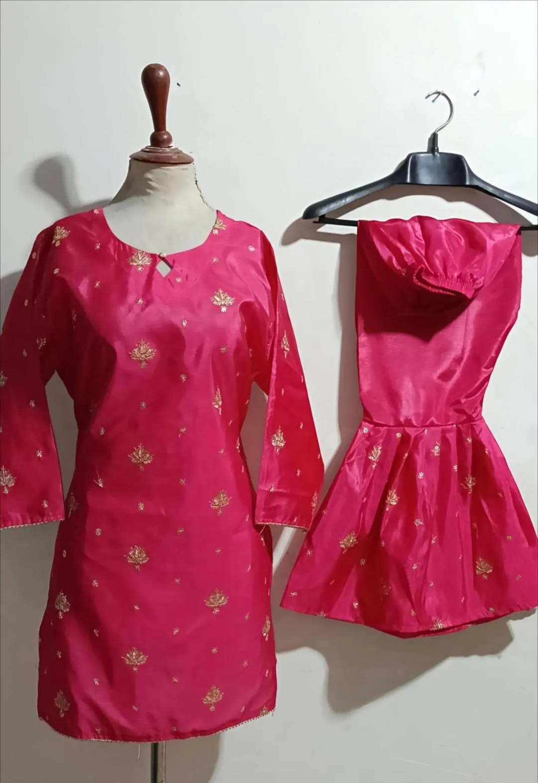 2 Pcs Women's Stitched Katan Silk Embroidered Shirt And sharara 2p - Image 3