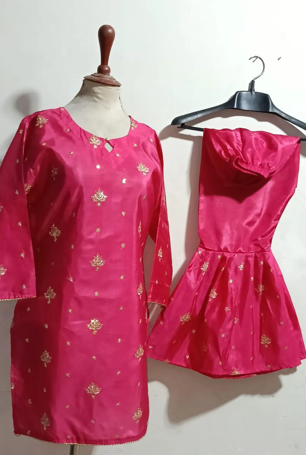 2 Pcs Women's Stitched Katan Silk Embroidered Shirt And sharara 2p - Image 4