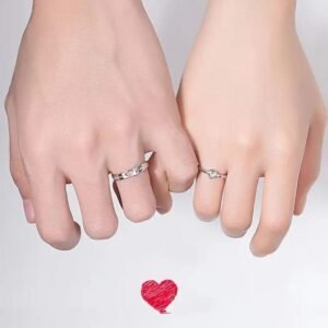 Love Heart Design Silver Plated Couple's Rings - 2 Pcs Adjustable Set