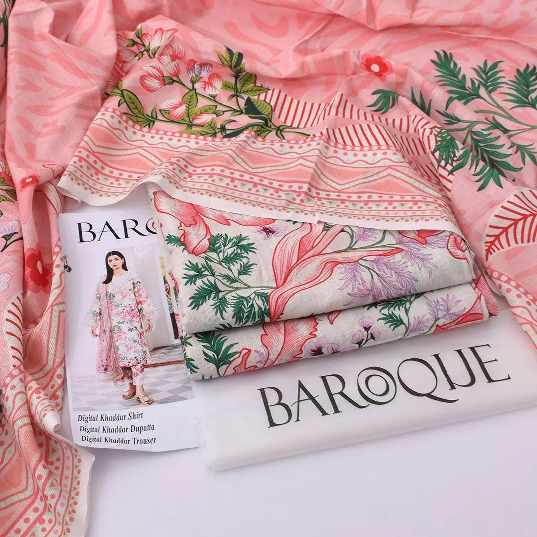 3 Pcs Women's Unstitched Printed Suit - Image 3