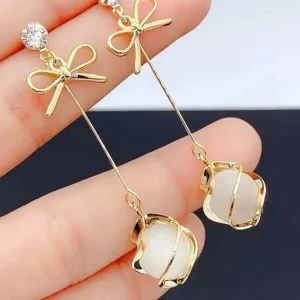 Elegant Glass Accents Bowknot Shape Drop Earrings for Girls