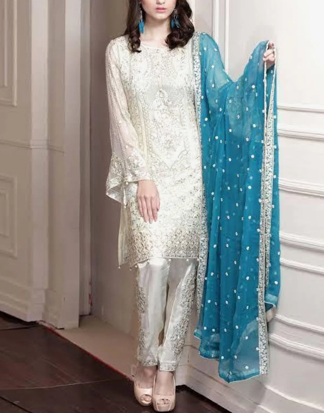 Heavy Embroidered Chiffon Wedding Dress - Image 2