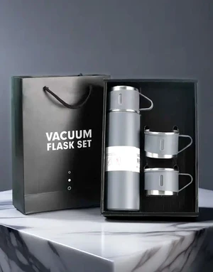 3 Cup Double-Layer Stainless Steel Vacuum Flask Set - 500ml - Image 3
