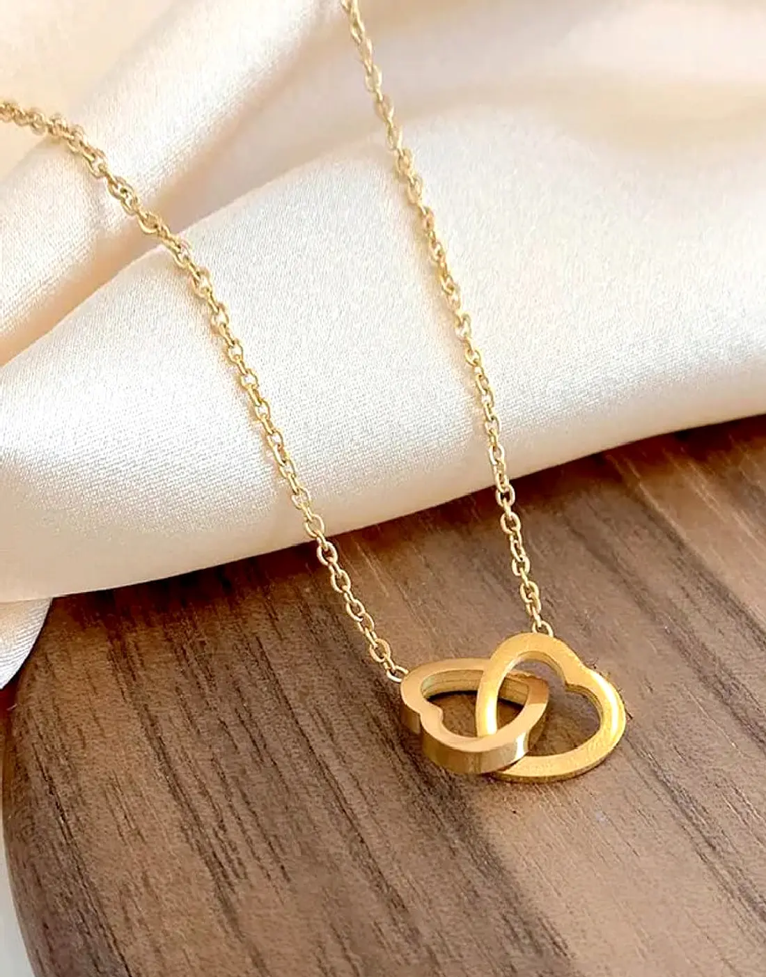 Minimalist Gold Plated Double Heart Shape Necklace - Image 2