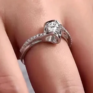 Adjustable Side Love Heart Synthetic Cubic Zirconia Ring for Girls