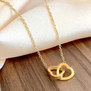 Minimalist Gold Plated Double Heart Shape Necklace