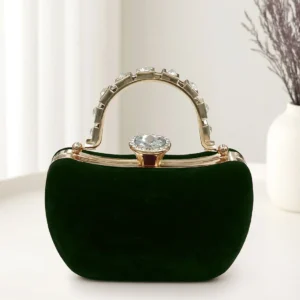 Luxury Bottle Green Velvet Bridal Clutch Purse with Stylish Hand Grip
