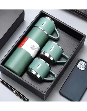 3 Cup Double-Layer Stainless Steel Vacuum Flask Set - 500ml - Image 2