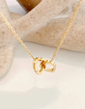 Minimalist Gold Plated Double Heart Shape Necklace - Image 5