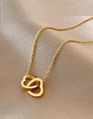 Minimalist Gold Plated Double Heart Shape Necklace - Image 3