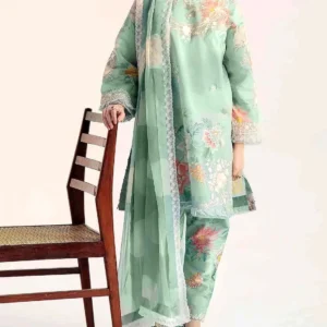 Trendy Embroidered EID Lawn Dress with Chiffon Dupatta