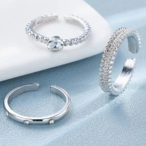 Pack of 3 Adjustable Synthetic Cubic Zirconia Alloy Rings Set for Girls & Ladies