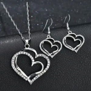 Elegant Sparkling Rhinestone Heart Shape Necklace Set for Girls