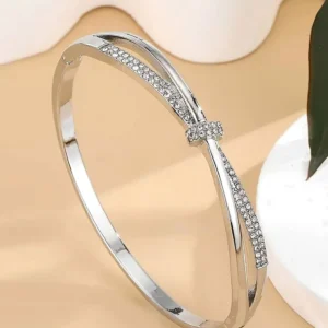 Luxury Silver Bangle Bracelet with Synthetic Rhinestones for Girls