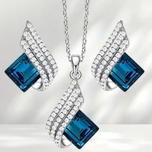 Elegant Blue Crystal Angel Wings Necklace and Earrings Set