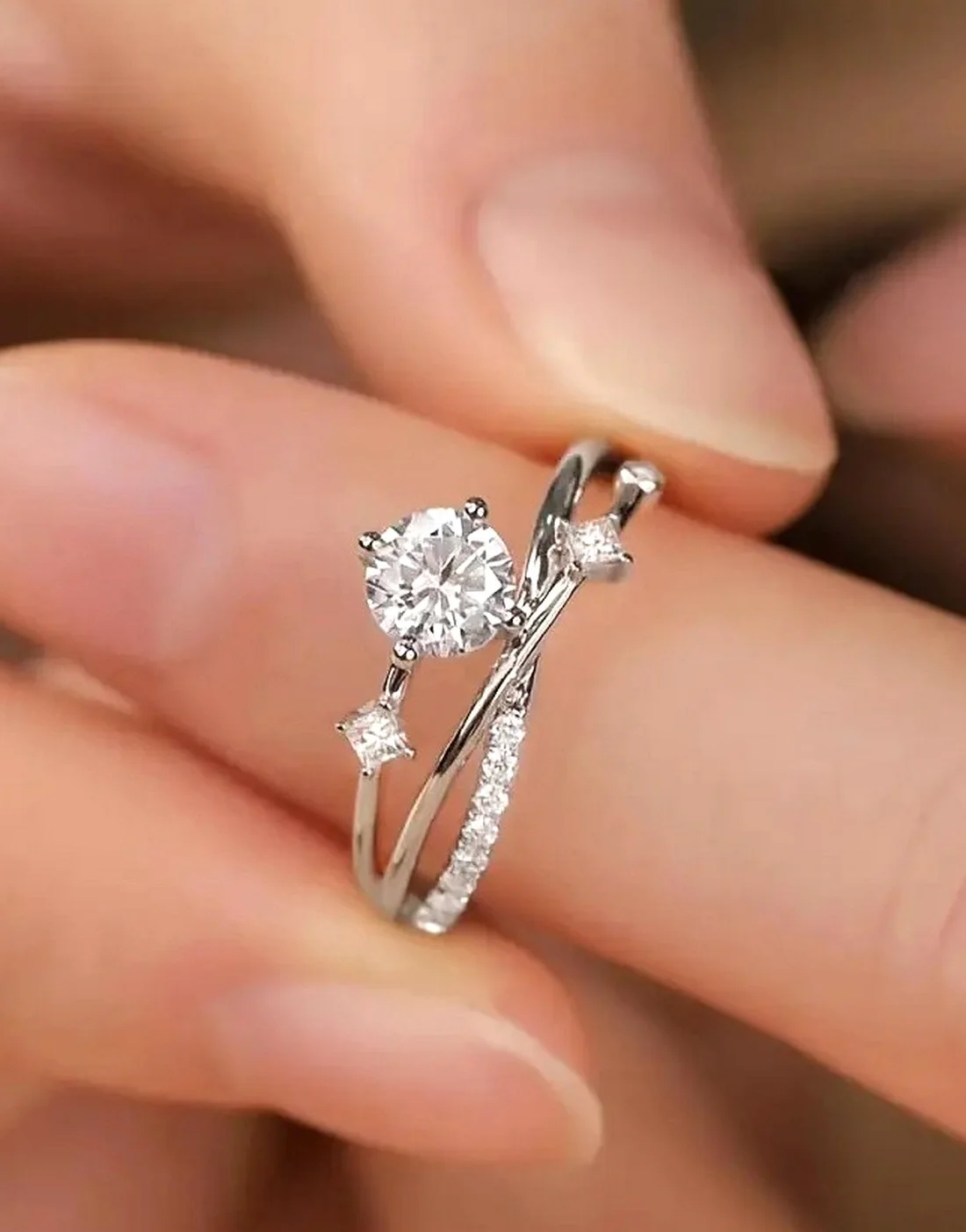 Adjustable Synthetic Cubic Zirconia Silver Starry Sky Ring for Women - Image 2