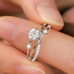 Adjustable Synthetic Cubic Zirconia Silver Starry Sky Ring for Women