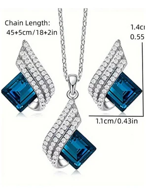 Elegant Blue Crystal Angel Wings Necklace and Earrings Set - Image 2