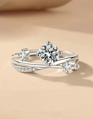 Adjustable Synthetic Cubic Zirconia Silver Starry Sky Ring for Women - Image 3