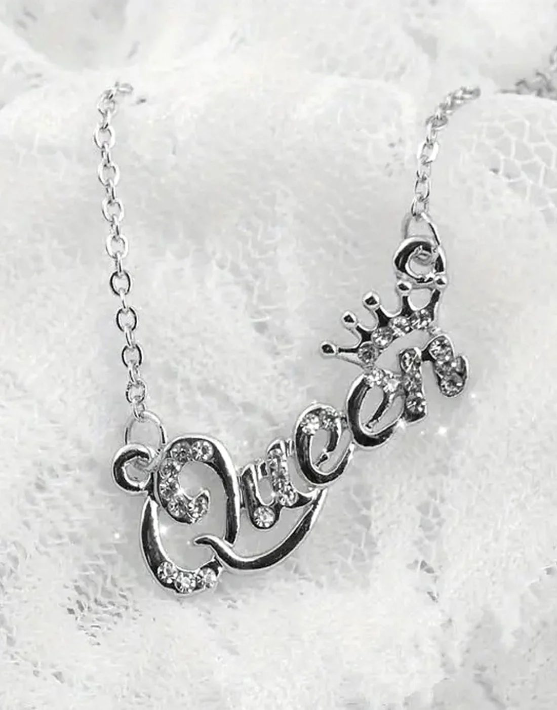 Adorable QUEEN Initial Silver Pendant Necklace