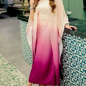 Trendy Ombre Style Digital Print Silk Dress for Girls