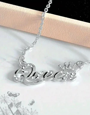Adorable QUEEN Initial Silver Pendant Necklace - Image 3