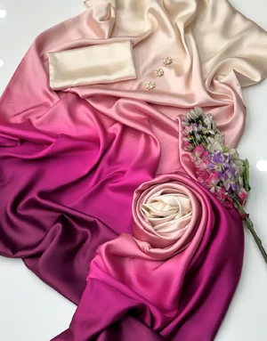 Trendy Ombre Style Digital Print Silk Dress for Girls - Image 3