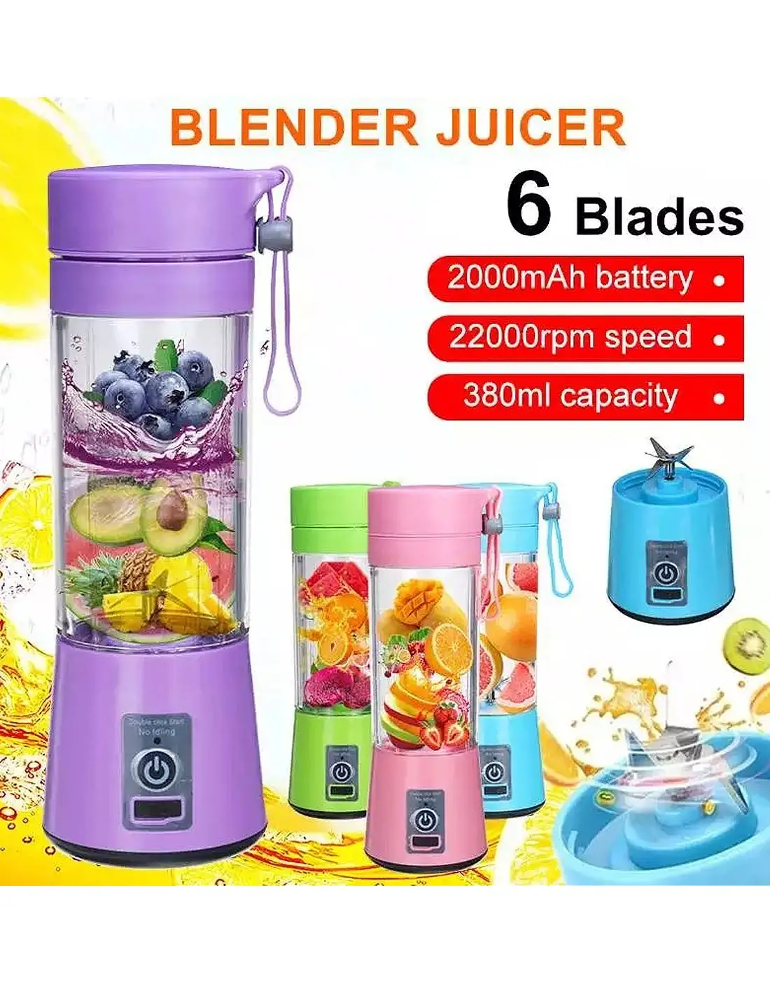 USB Rechargeable Mini Portable Juicer Blender 380ml - Image 6