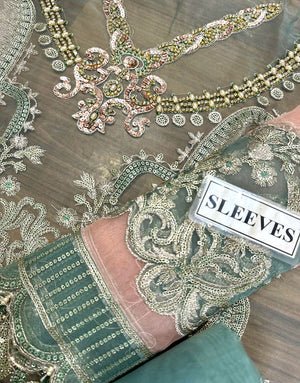 Luxurious Handwork Embroidered Organza Party Dress with Emb. Silk Trouser - Image 4