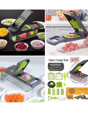 16 in 1 Multifunctional Vegetable Chopper, Cutter, Dicer & Slicer with 8 Interchangeable Blades - Image 3