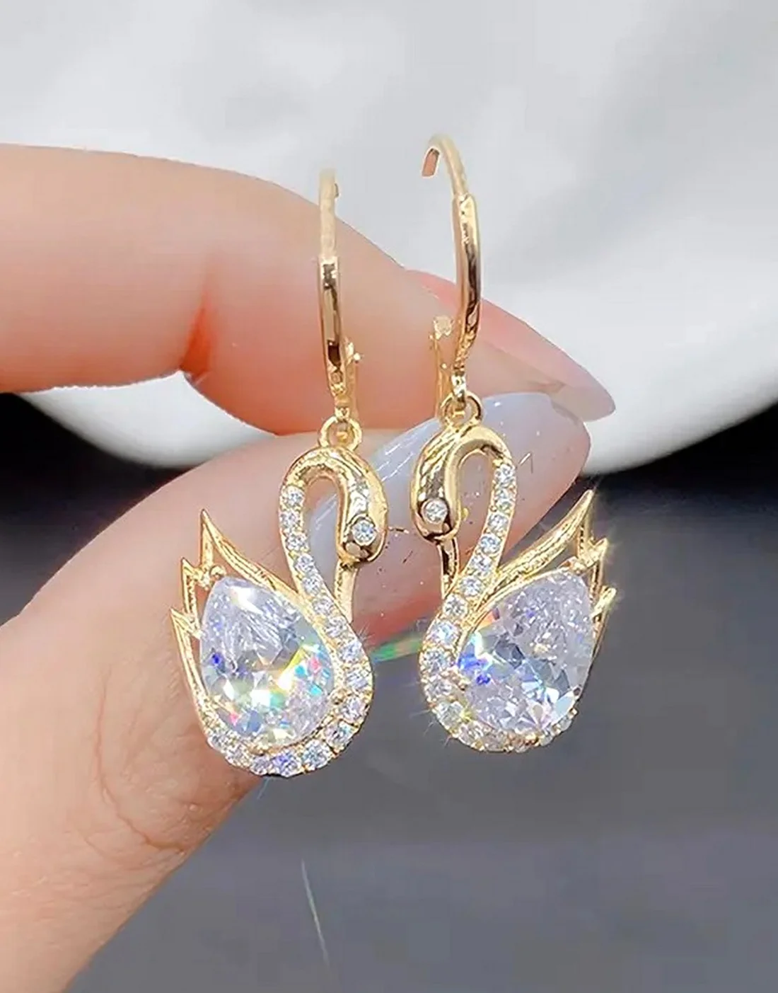 Sparkling Rhinestones Swan Shape Dangle Earrings for Girls - Image 5
