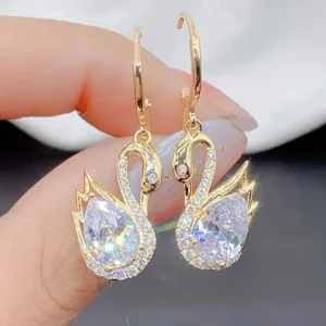 Sparkling Rhinestones Swan Shape Dangle Earrings for Girls