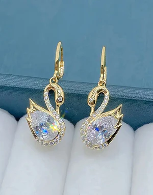 Sparkling Rhinestones Swan Shape Dangle Earrings for Girls - Image 4