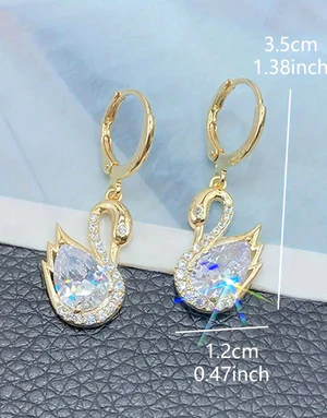 Sparkling Rhinestones Swan Shape Dangle Earrings for Girls - Image 2
