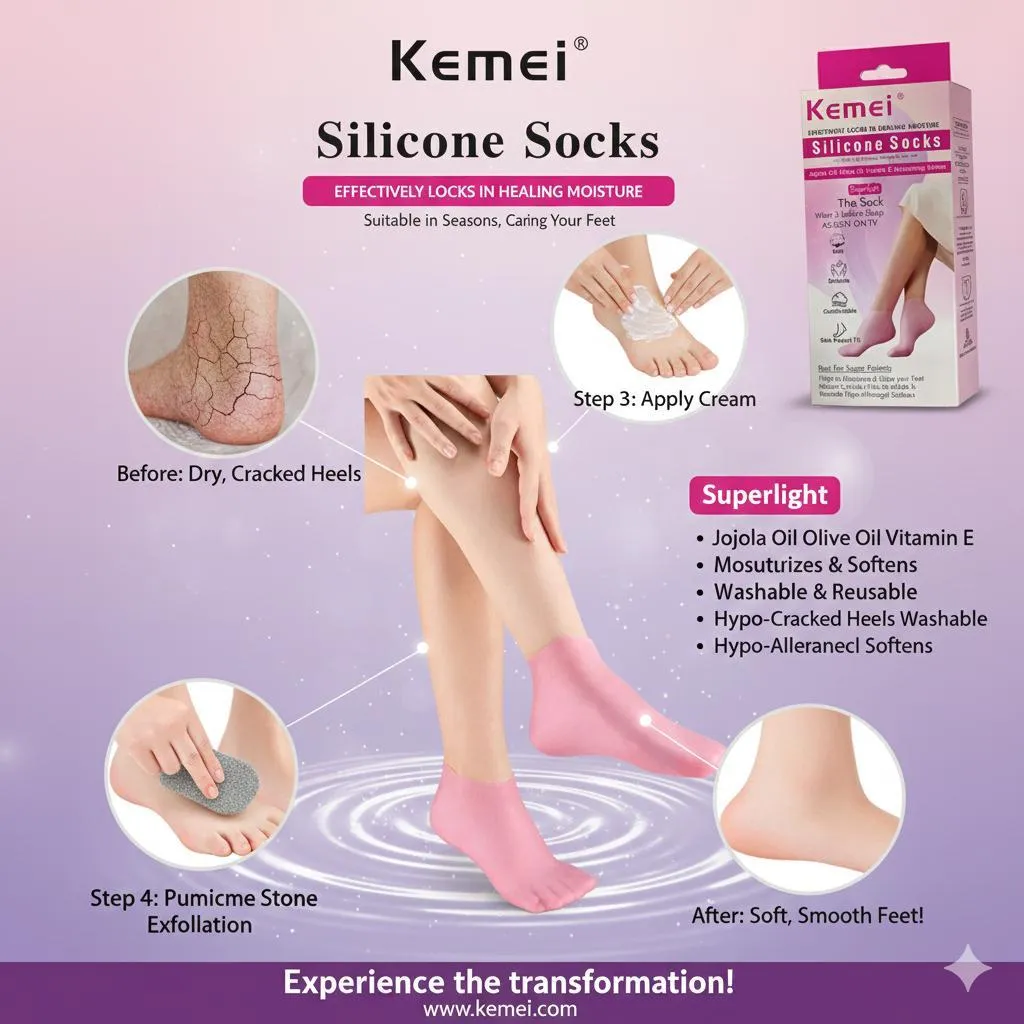 Kemei Silicone Moisturizing Socks - Image 3