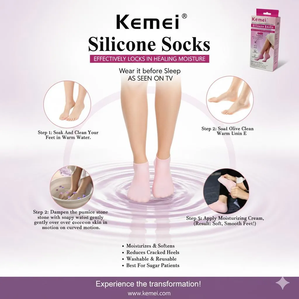 Kemei Silicone Moisturizing Socks - Image 4